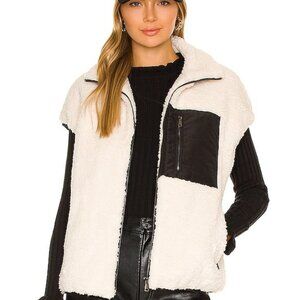 Adrienne Landau Faux Lamb Vest in Black & Off White shearling fleeve fur